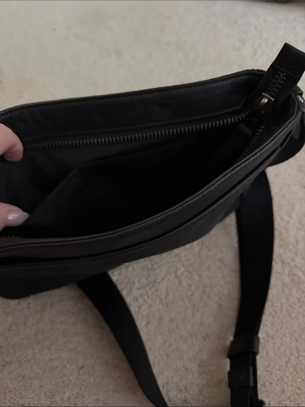 Coach Black Messenger Bag with Tan and White Stripes
